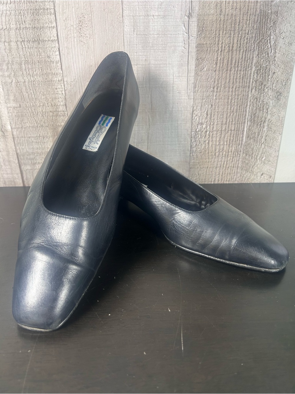 Vintage Arnold Churgin Black Leather Pumps Made In Spain Kitten Heel Size 11